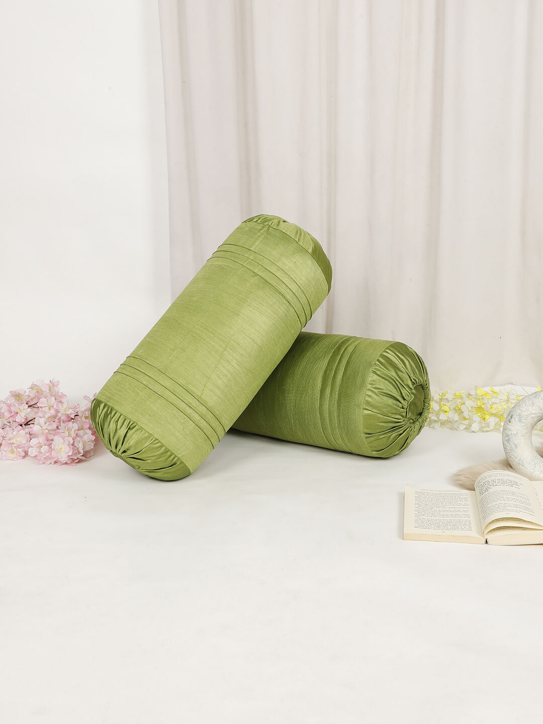 Set of 2 pcs decorative Pintuck work pure mercerized fabric solid design bolster cover/ load cover set