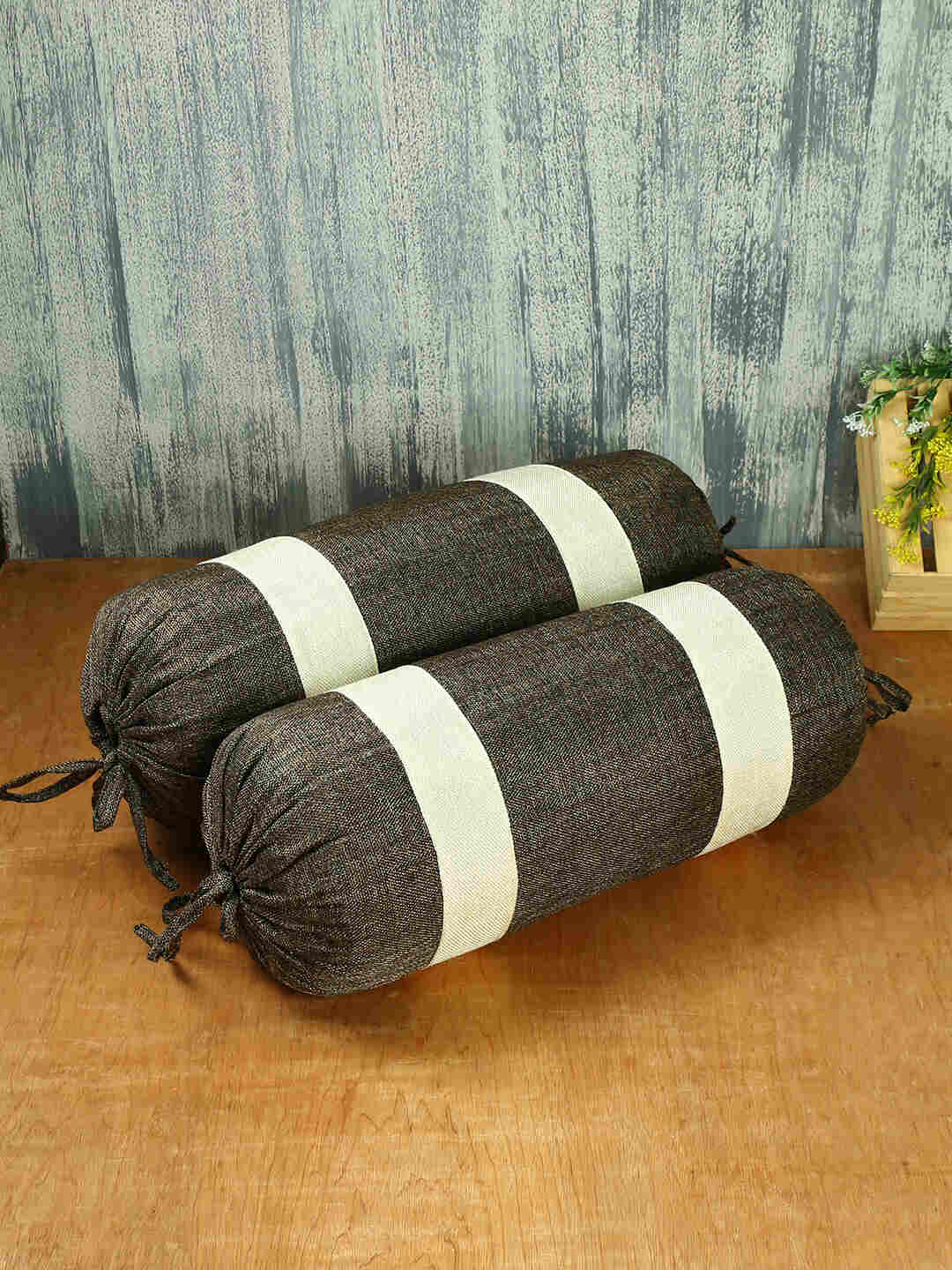 Set of 2 premium jute natural feel solid with Strap design 2 pc set Bolster cover/ Load cover - 15"x30" (38 cm x 75 cm)