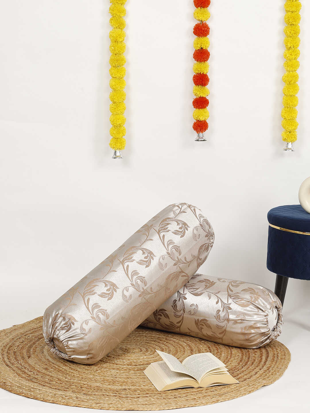 Set of 2 Premium imported blended jacquard fabric self floral design Bolster Cover/ Load cover 2 pc - 15"x30" (38 cm x 75 cm)