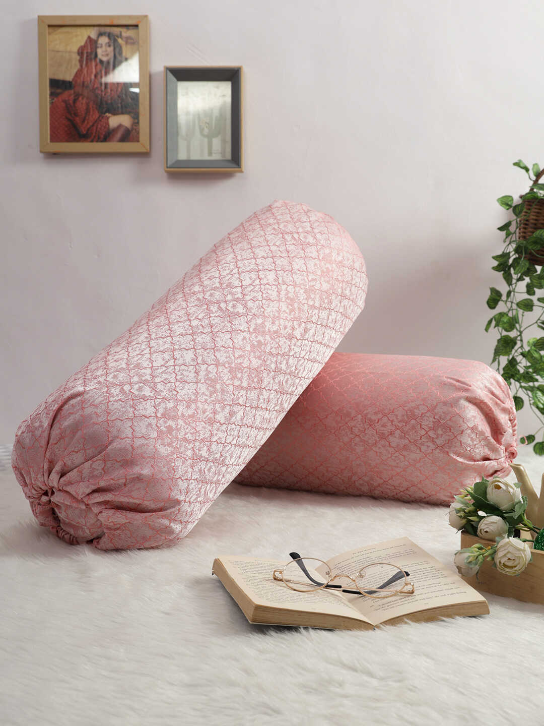 Set of 2 Premium imported blended jacquard fabric self geometric design Bolster Cover/ Load cover 2 pc - 15"x30" (38 cm x 75 cm)