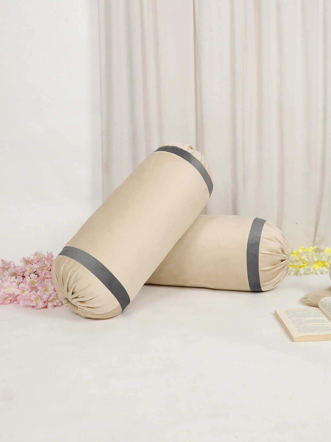 Set of 2 premium super soft Velvet pure mercerized fabric Decorative Stripes design Bolster Cover/ Load cover