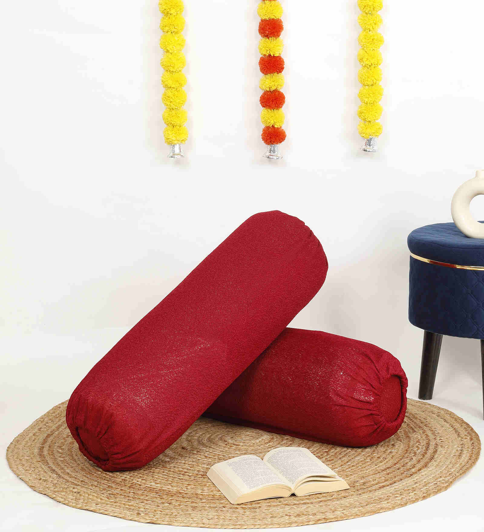 Set of 2 Premium blended jacquard weave self design Decorative Bolster cover/ Load cover set