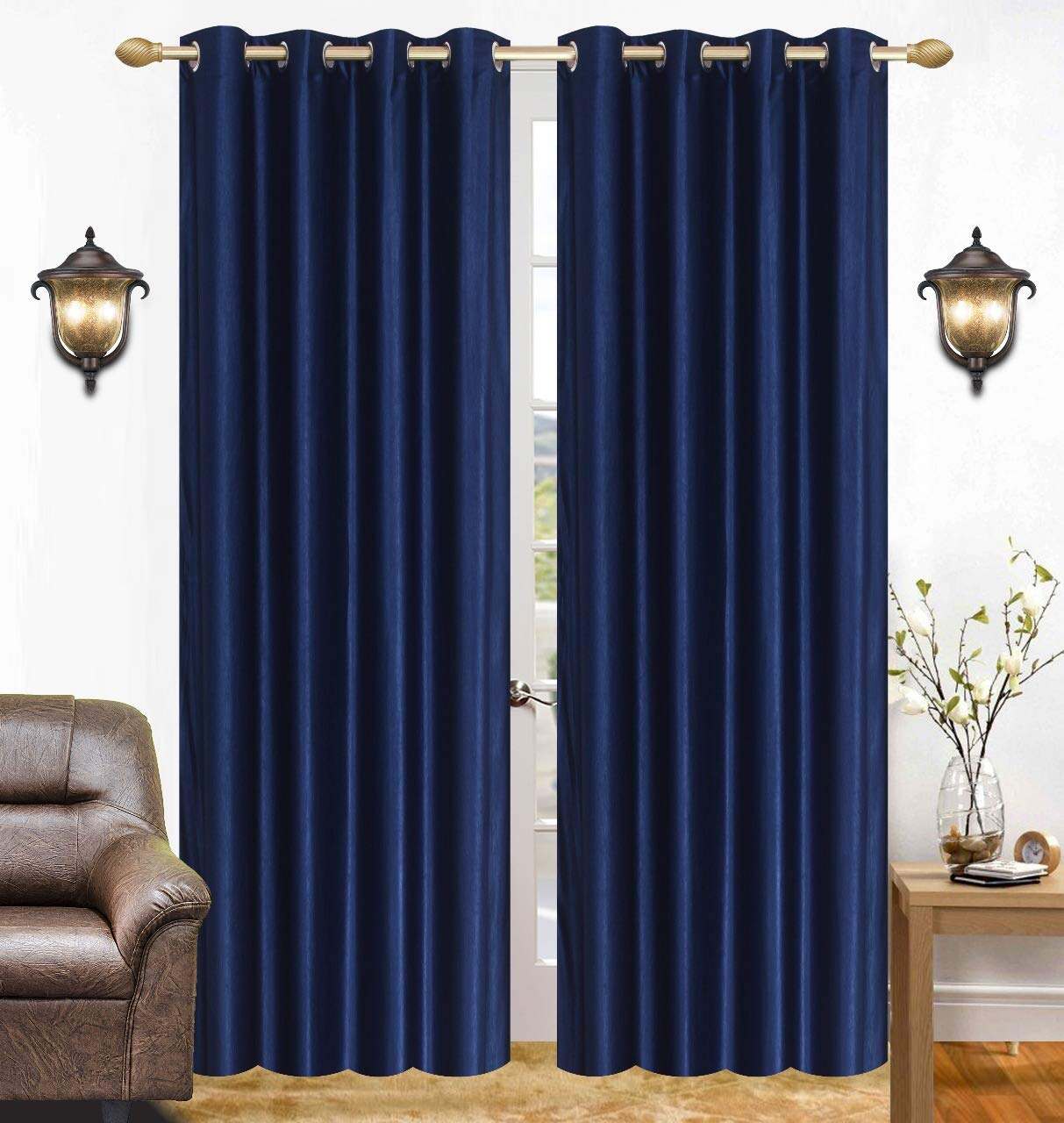 Set of 2 Pcs Premium heavy long-crush fabric plain color with eyelet style curtain set