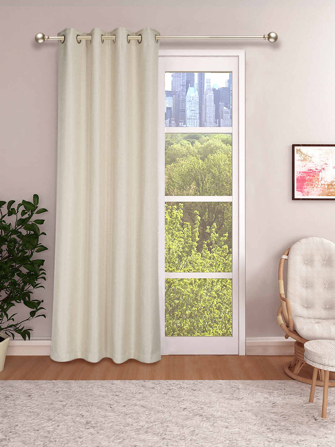 Premium jute natural feel fabric solid color yarn weaved parda room darkening 1 pc eyelet curtain