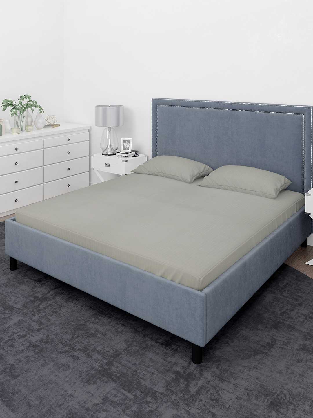 Premium mercerized cotton Satin Stripes, 210 TC soft feel solid grey color, 1 Bedsheet with 2 pillow cover (90 IN x100 IN)