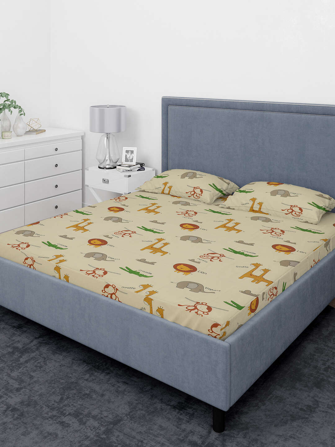 Premium Hypoallergenic glace cotton digitally printed Kids design/ Cartoon print/ Baby set 1 bedsheet with 2 pillow cover (90 IN x 100 IN)