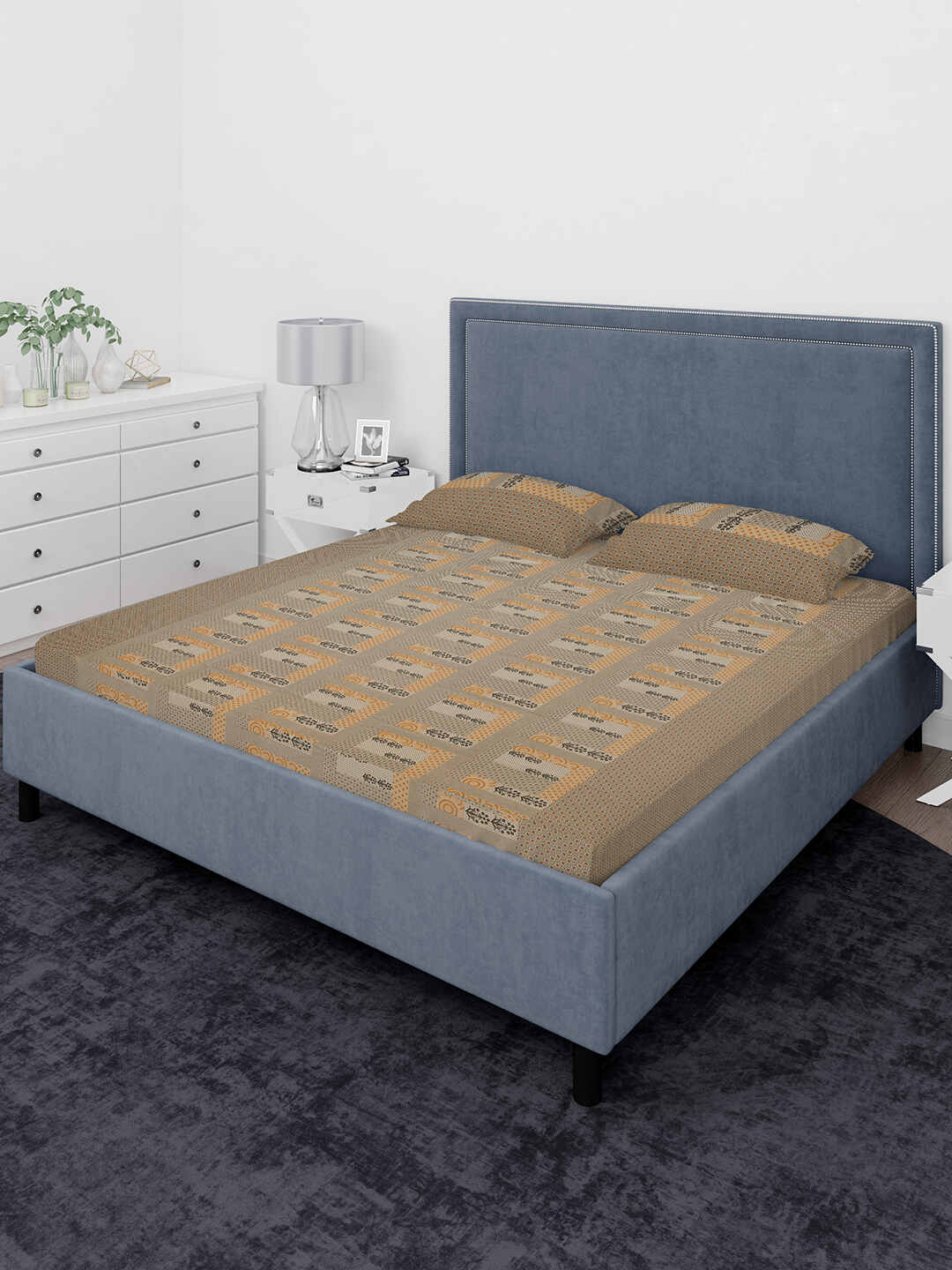 Pure Cotton All over printed design floral 1 Bedsheet with 2 Pillow Cover (90 IN x 100 IN)