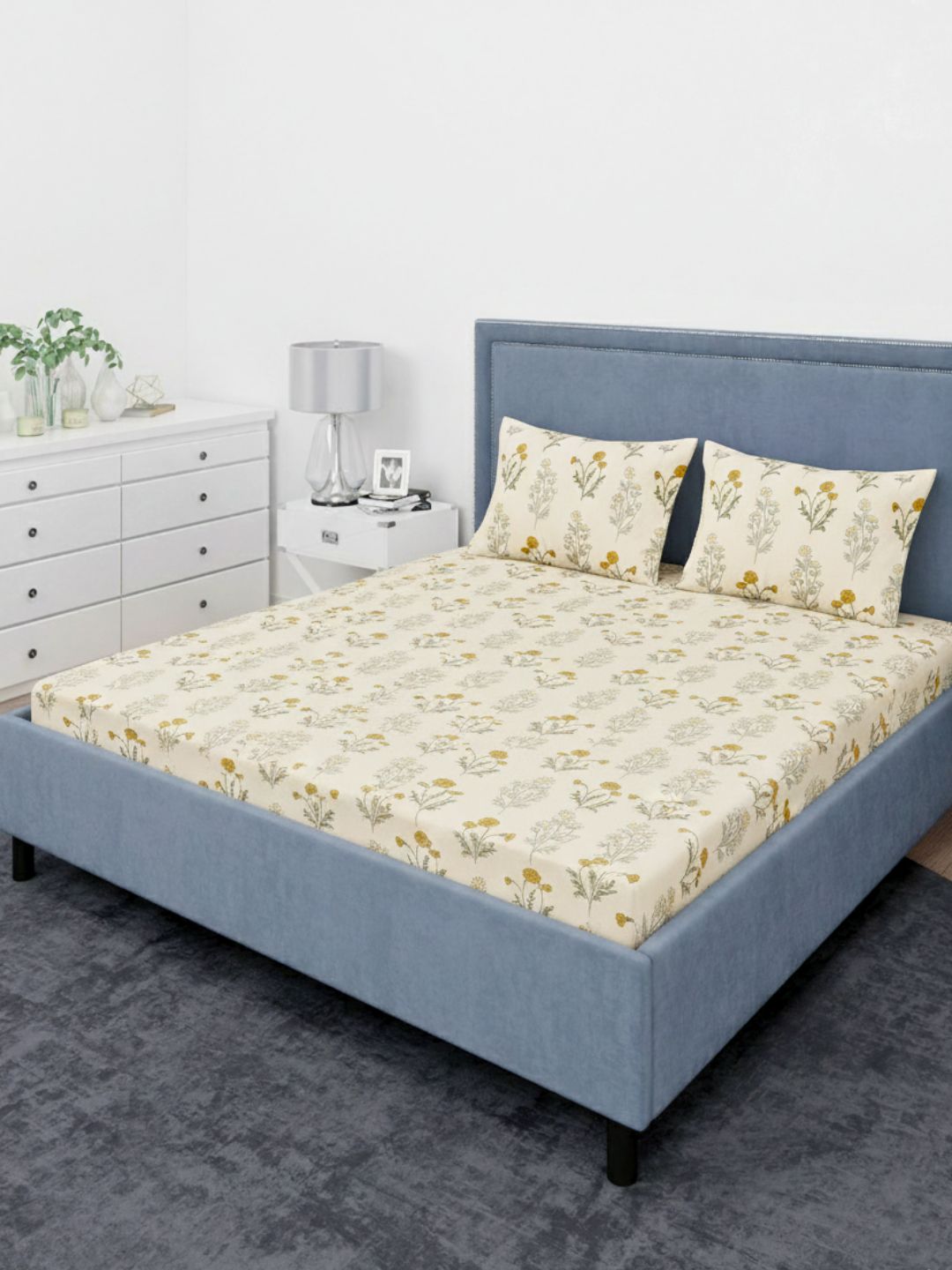 Premium hypoallergenic glace cotton digitally printed 3D Design/ Printed double bedsheet/ Kids Bedsheet/ Cream and Yellow-Color.