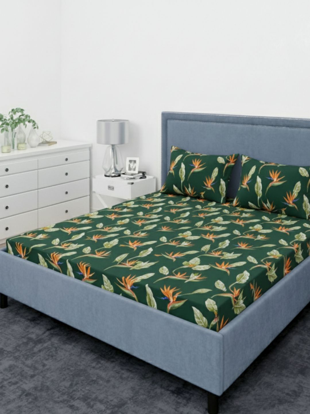 Premium hypoallergenic glace cotton digitally printed 3D Design/ Printed double bedsheet/ Kids Bedsheet/ Green-Color