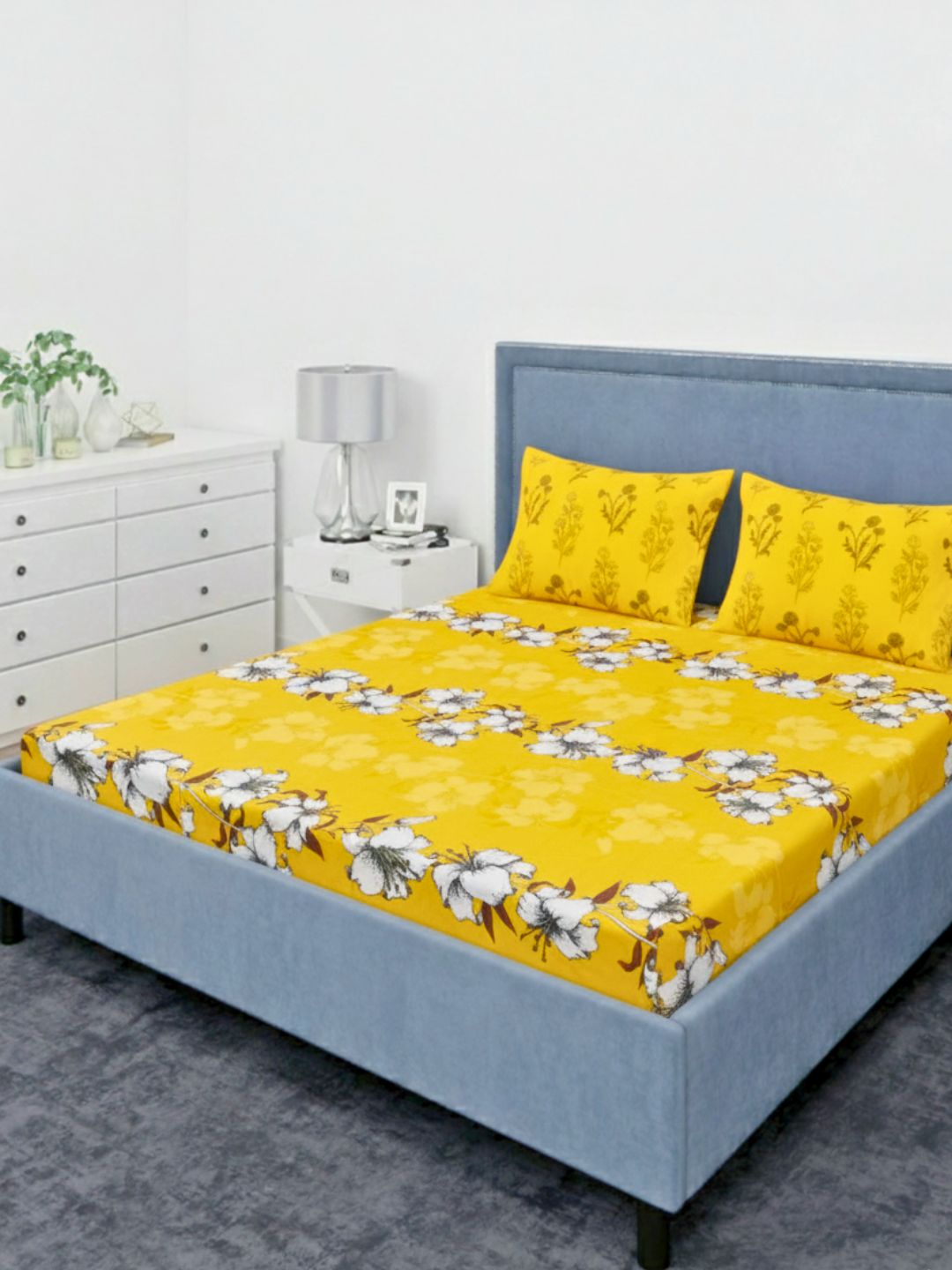 Premium hypoallergenic glace cotton digitally printed 3D Design/ Printed double bedsheet/ Kids Bedsheet/ Yellow-Color