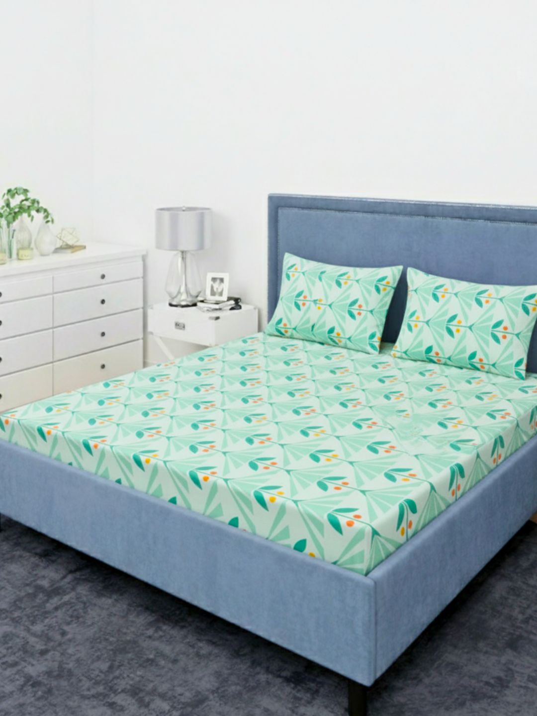 Premium hypoallergenic glace cotton digitally printed 3D Design/ Printed double bedsheet/ Kids Bedsheet/ Green and Yellow-Color