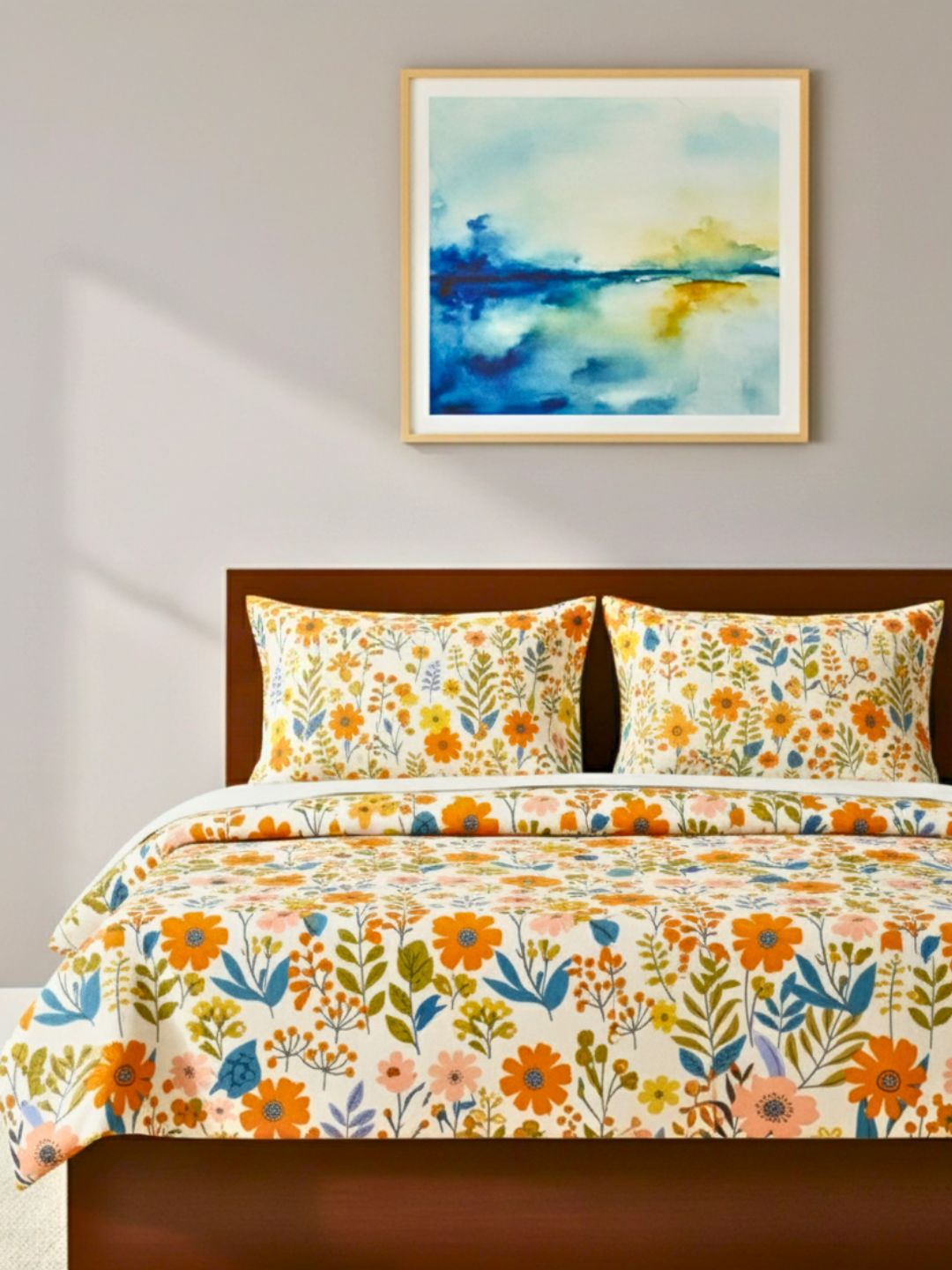 Premium hypoallergenic glace cotton digitally printed 3D Design/ Printed Bedsheet/ King Bedsheet/ Cream Multi-Color