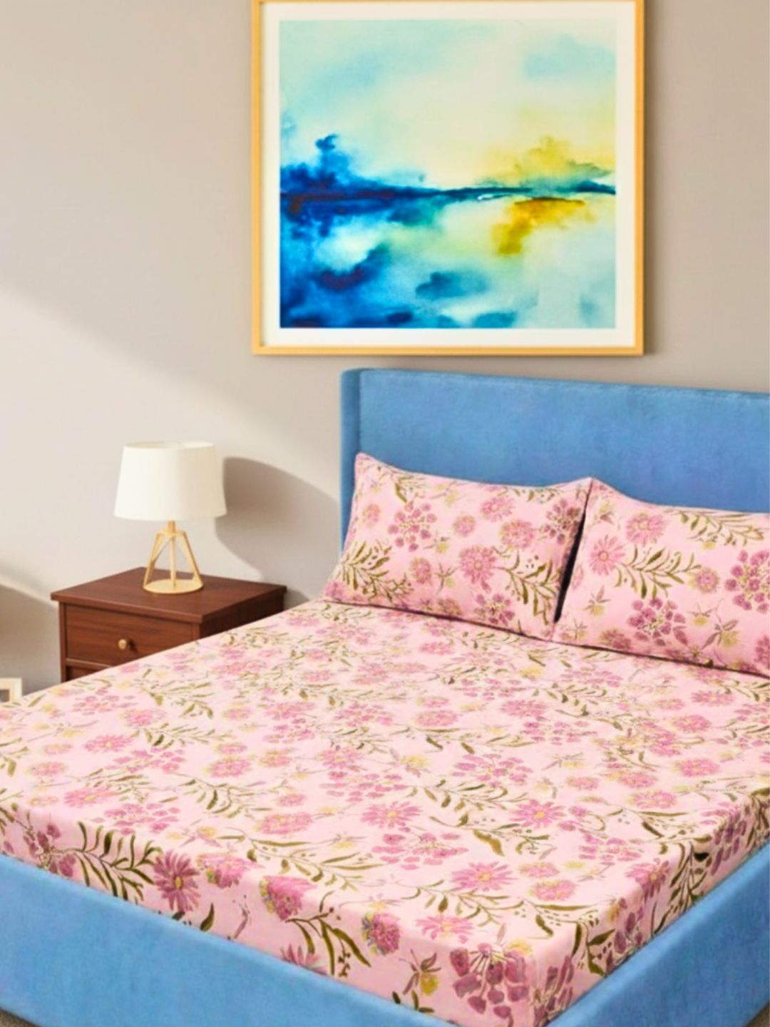 Premium hypoallergenic glace cotton digitally printed 3D Design/ Printed Bedsheet/ King Bedsheet/ Pink Multi-Color