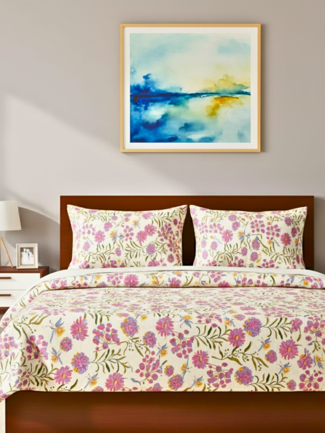 Premium hypoallergenic glace cotton digitally printed 3D Design/ Printed Bedsheet/ King Bedsheet/ With and Pink-Color