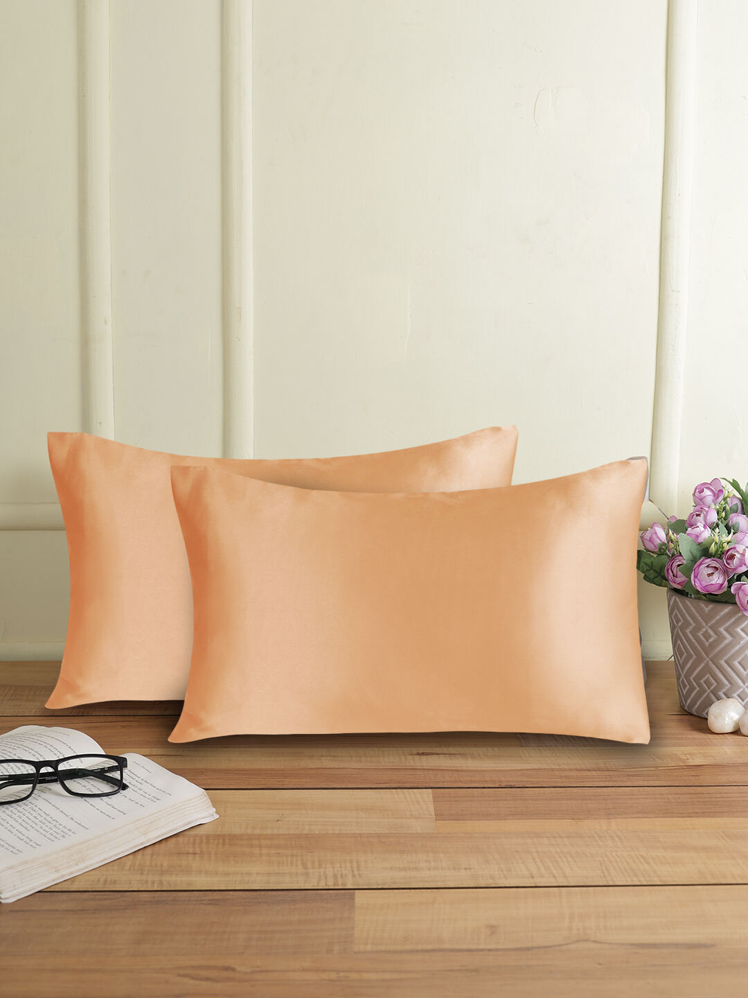 Set of 2 premium Silky Satin pure mercerized solid design 2 pc pillow cover - 17"x27"