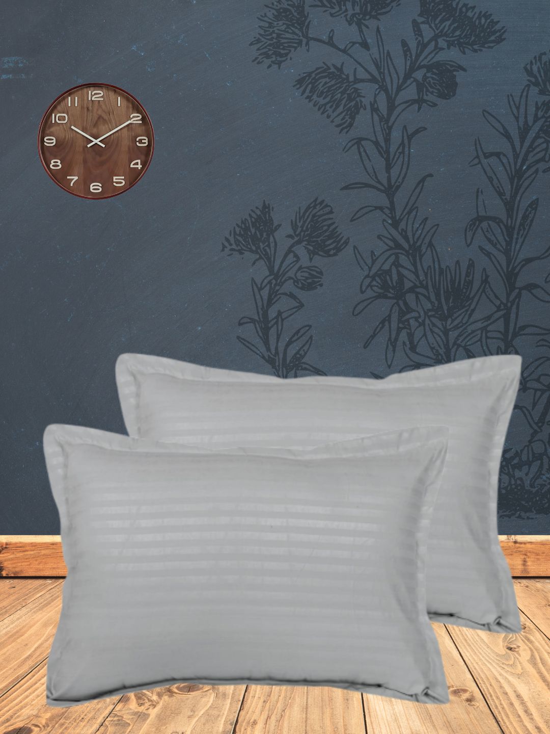 Premium pure mercerized Cotton Satin Stripes, 210 TC with flange edge, soft finish grey color, Pillow Cover - 17"x27"