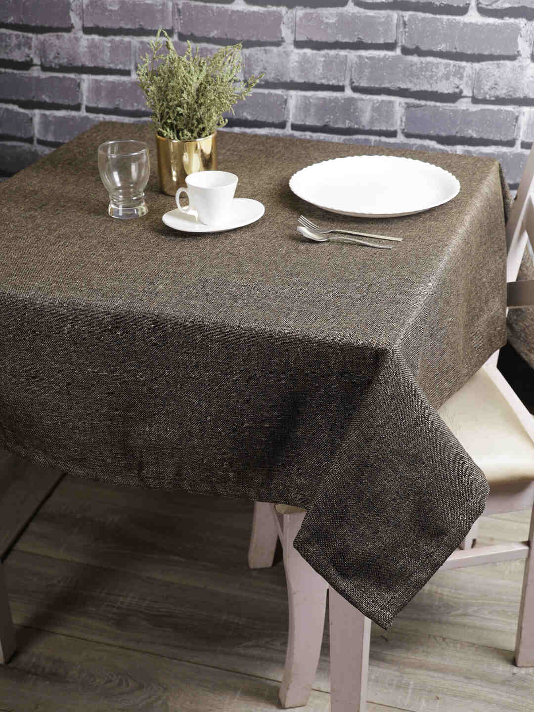 Premium jute linen natural feel heat resistant solid 4 seater table cover, 1 Pc Table cover 50" x 50"